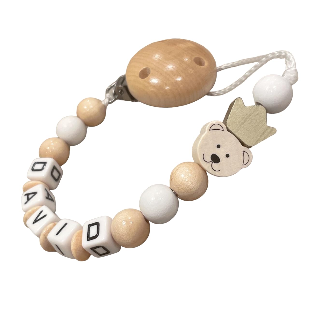 personalisierte gestaltetes Babygeschenk mit Namen für Mädchen Junge Baby Geschenk personalisiert zur Geburt & Taufe Motiv Bär & Krone mehrere Farben (Bär Krone Natur Holz)