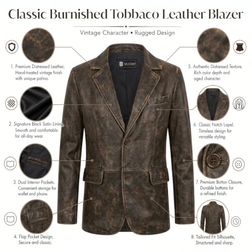 Image of Isaac & David Chicago Lambskin Genuine Casual Wear Leather Blazer Sport Coat Classic Button Closure for Men 2 Button Coat