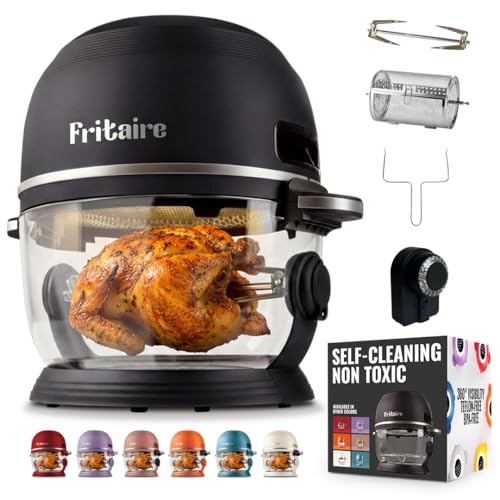 Non Toxic Air Fryer™ Pro | 9-in-1 Glass Air Fryer | Self-Cleaning | 5 Quart | Rotisserie and Tumbler | 400F Vortex For Even Cooking, BPA-Free Teflon Free, Recrisp, Roast, Bake, Black by Fritaire - Used condition - US$157.53