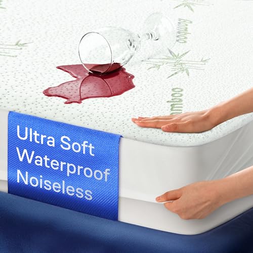 Image of Side-Shield Waterproof Mattress Protector Queen - 6-21 inch Deep Pocket with Leak-Proof Edge Protection - Noiseless & Cooling Soft-Touch Viscose Made from Bamboo - Machine Washable (Green)