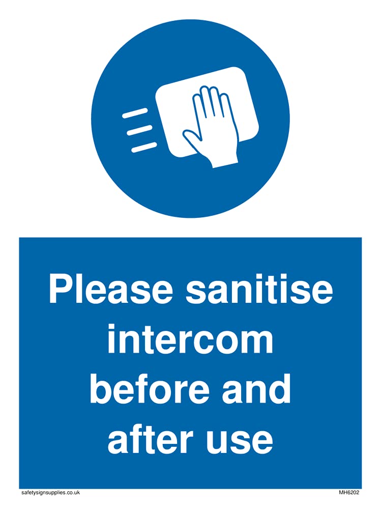 Pack of five - Please sanitise intercom before and after use Sign - 150x200mm - A5P