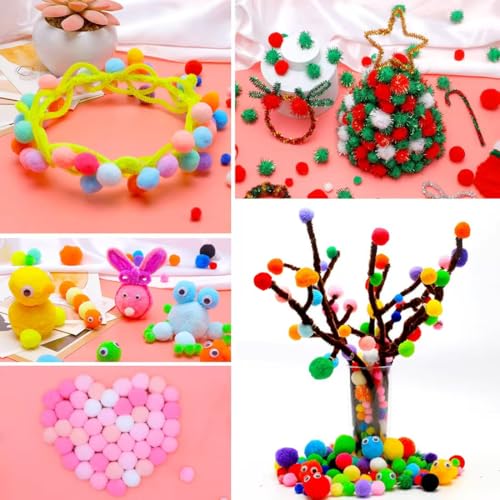 Image of IOOLEEM Light Blue Pom Poms - Assorted Size, 1200pcs with Wiggle Eyes, Glitter Options, Perfect for Arts & Crafts