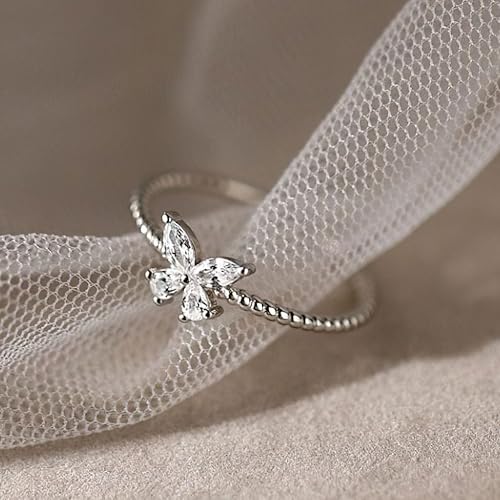 CZ Butterfly Ring for Women 925 Sterling Silver Cool Cute Simple Promise Rings 14K Gold Plated Dainty Trendy Stackable Minimalist Wedding Band Ring to Daughter Mom Christmas Wedding Ideal Gift 6