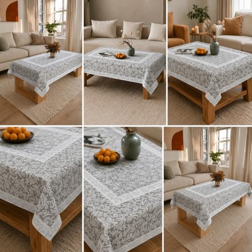 Image of Cotton Net Embroidered Center & Dining Table Cover for 4 Seater | Rectangular 40x60 Inch | Lightweight & Washable Table Cloth | Pack of 1 (Grey)