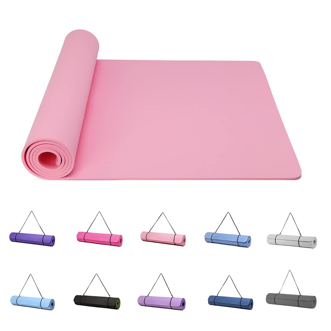 Narwhal Yoga Mat Exercise Mats Workout Pilates Fitness Mat for Women Men Non-Slip Thick 6mm High Density Gymnastics Mats with Carry Strap Tpe 183 x 61 x 0.6cm (Pink)