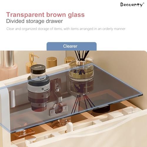 Beauenty Makeup Vanity Desk, Small Vanity Table, Dressing Table with Mirror and Drawers, Multifunctional Makeup Writing Desk for Bedroom, White (Style 5)