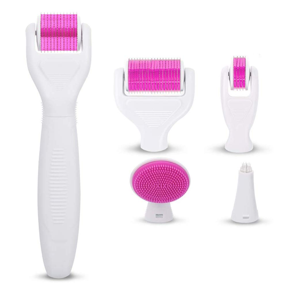 WinCheer Derma Roller Kit for Face and Body, 6 in 1 Titanium Microneedling Dermaroller Cosmetic Needling Instrument Microneedle with 5 Replaceable Heads for Face and Body Skin Care 0.25mm 300/720/1200