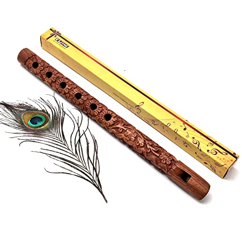 KSJONE Hecho a mano tallado boca Instrumento de viento de madera Flauta tradicional de madera, gran sonido instrumento musical indio flauta color marrón 33 cm Cover