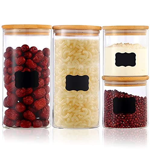 Juego de 4 tarros de cristal Astory para especias con tapas herméticas de bambú, recipiente hermético para cereales de cocina para almacenamiento de cereales, semillas de café y harina Cover