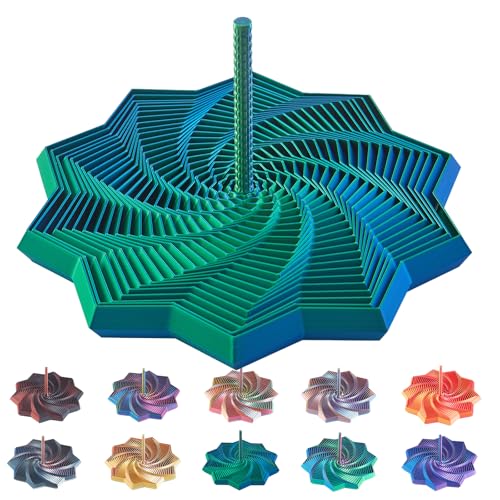 Image of 3D Printed Expanded Sensory Star with Handle, Custom Dual /Tri /Quad-Color Printing,Dual Motion Hypnotic Spiral for ADHD Focus & Stress Relief,Office Desktop Fidget Toy (Blue-Green, L-25 Rings)