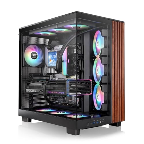 Image of Thermaltake View 380 XL WS ARGB; Mid Tower Chassis; Side Wood Trim; 4x120mm ARGB Lite Fans Included; 420mm GPU Clearance; ATX /mATX /mITX; Hidden Connector Support; Dual Chamber; Black; CA-11E-00M1WN-WS