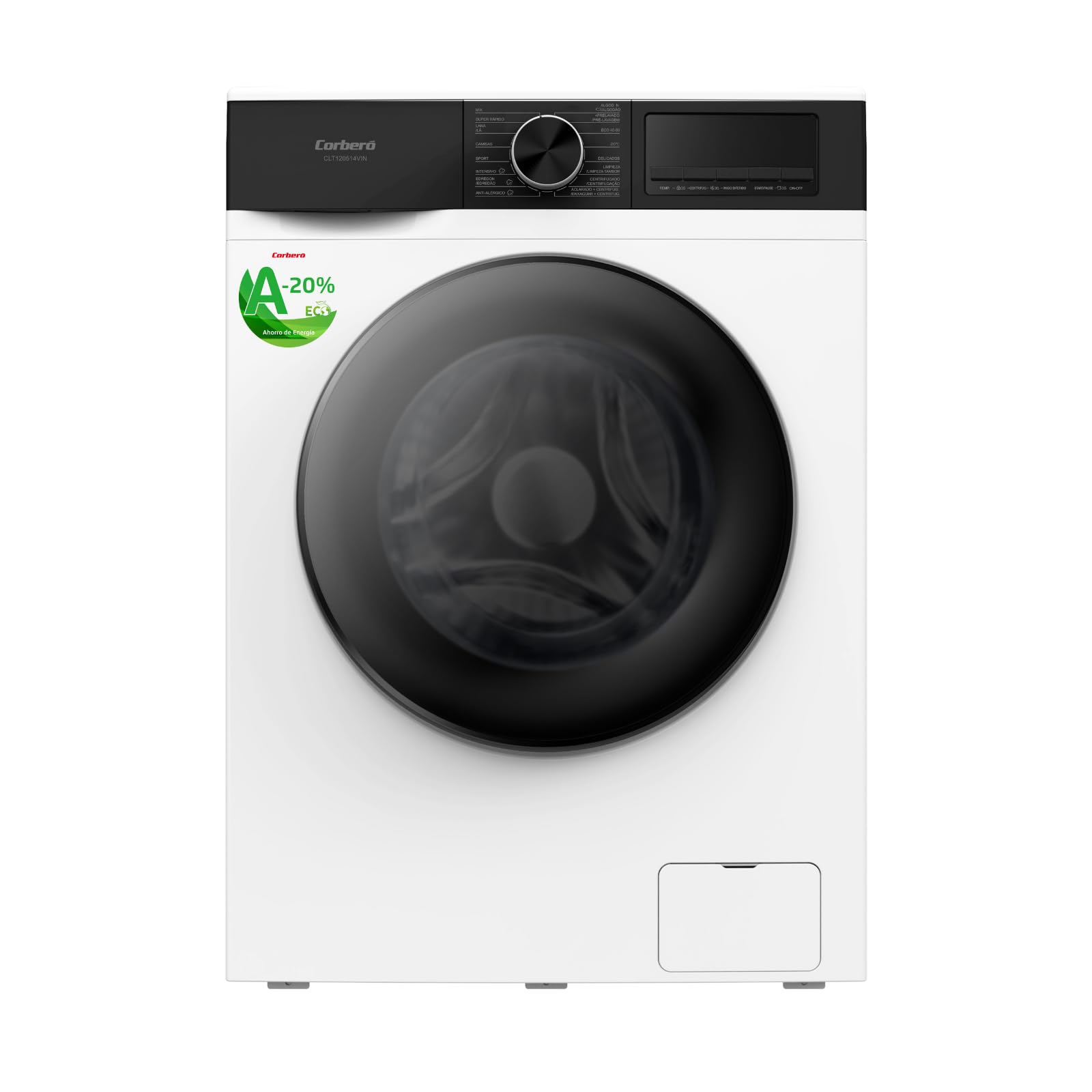 Corberó - Front Load Washing Machine | CLT100514VIN | 10 kg | 1400 RPM | Inverter | 16 Programs | Steam | Deferred Start | White