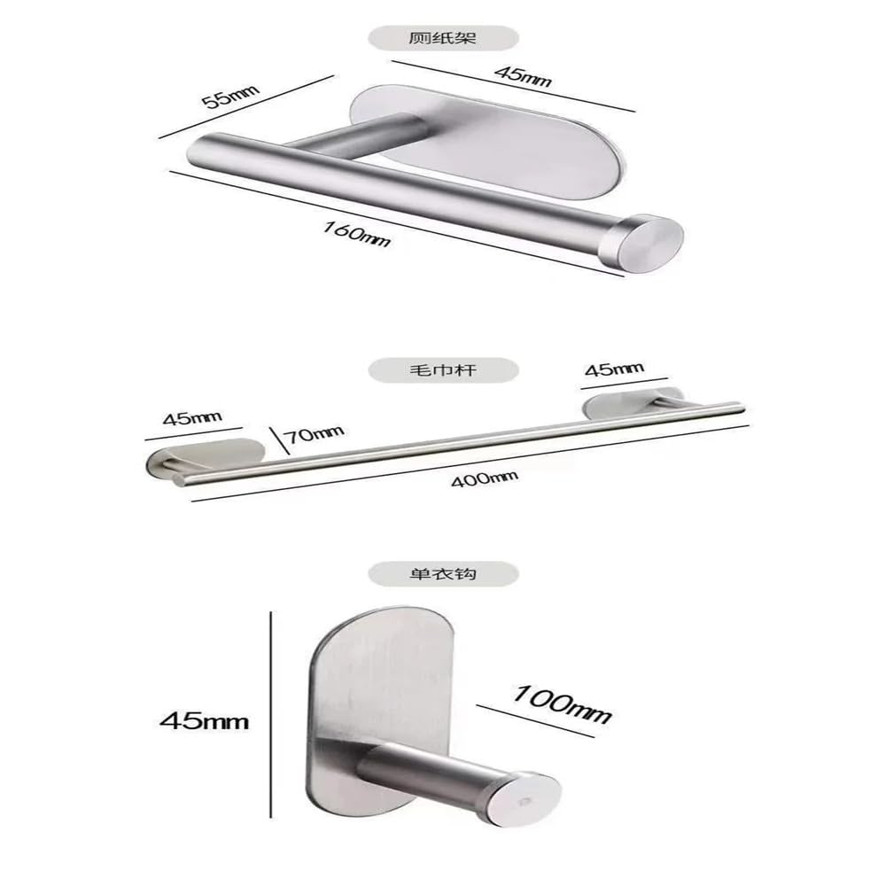 Toallero de aro para baño, Barra Colgante para baño, Gancho para Ropa, Soporte para Toallas de Papel, Juego de 4 Piezas Dorado, Juego sin Perforaciones para baño, 4 Piezas