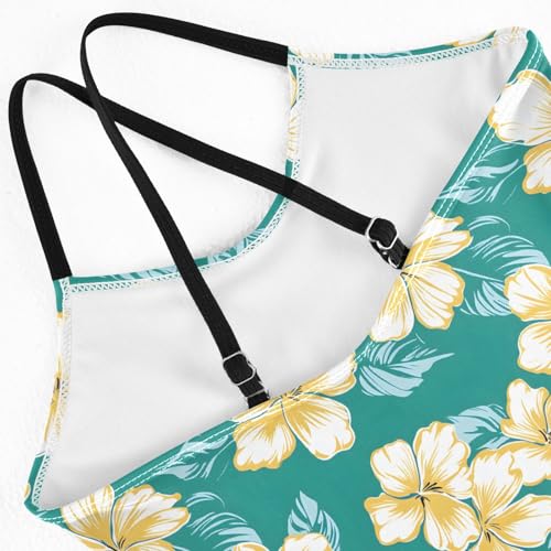 senya Girls Swimsuits One-Piece Swimwear Tie Bathing Suit Beach Summer Round Neck 5-6T Hawaiian Flowers Pattern4