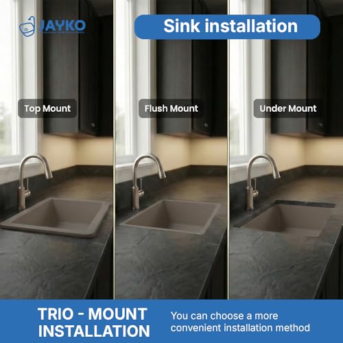 Image of JAYKO Quartz Acrylic Kitchen Sink for Modular Kitchen | Granite Finish, Scratch & Heat Resistant | Easy to Clean & Stylish Sink for Home (UBR, 16x18in)