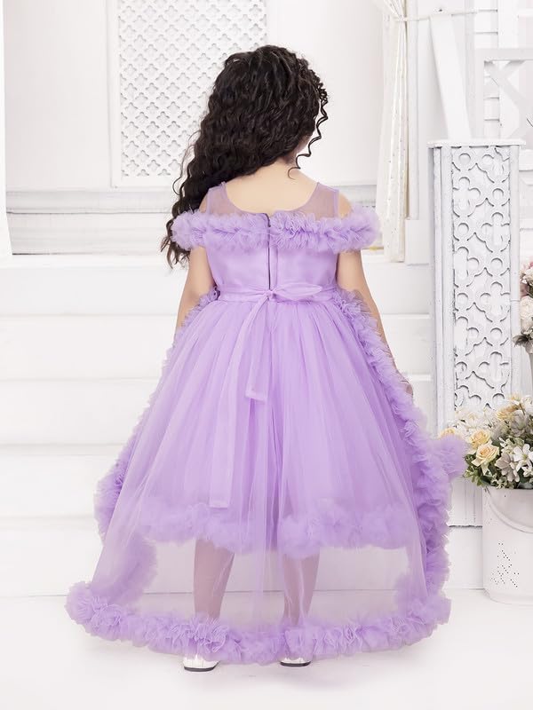 Image of Ministitch Kids Girls Barbi Tail Look Sequence Yoke Net Off Shoulder Party Bithday wear Frock and Dresses