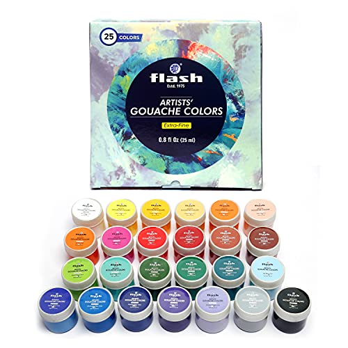 Flash Gouache Paint Set | 25 Colors | 25 ml, 0.8 fl oz Each | Matt Finish | Rich Pigments Vibrant Non Toxic Paints for Professional Artists Hobby Painters & Kids (Set of 25 Colours) Flash Gouache Paint Set | 25 Colors | 25 ml, 0.8 fl oz Each | Matt Finish | Rich Pigments Vibrant Non Toxic Paints for Professional Artists Hobby Painters & Kids (Set of 25 Colours)