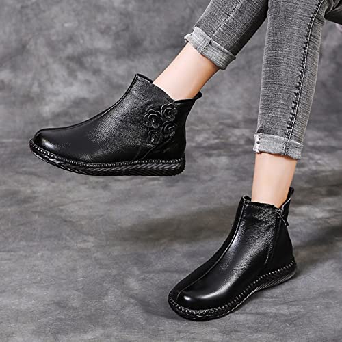 Mode-Herbst-Winter-Frauen-Stiefeletten-flacher weicher Boden-rutschfester Komfort-Seiten-Reißverschluss-Blumen Damen Sexy Rot - Image 8