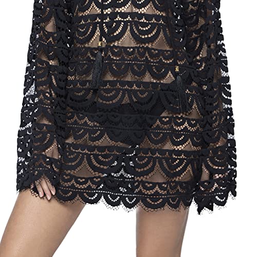 PQ Swim Women's Noah Black Gold Tunic Cover-Up - Scalloped Hem, Lace Up Front Tie4