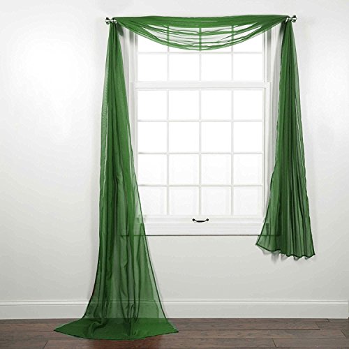 Image of Luxury Discounts Beautiful Elegant Solid Sheer Scarf Valance Topper Long Window Treatment Scarves (55" x 216" - Scarf, Hunter Green)