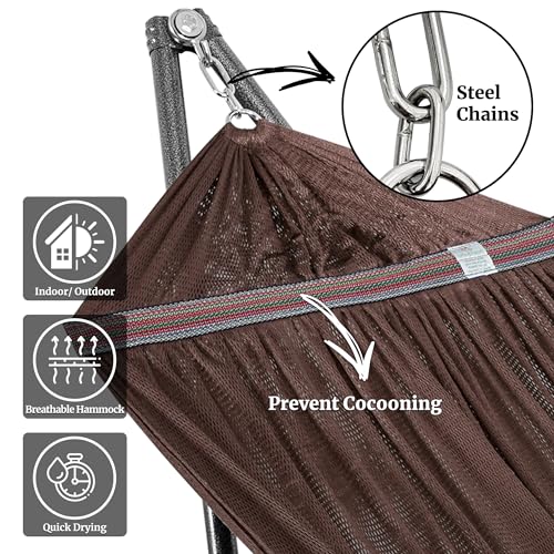 Image of Tranquillo Universal Double Hammock with Stand Included for 2 Persons /Foldable Hammock Stand 600 lbs Capacity Portable Case - Inhouse, Outdoor, Camping, Brown