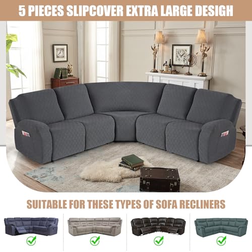 VANSOFY 5 Seat Charcoal Gray Reclining Couch Covers