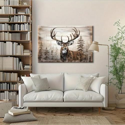 Toile cerf majestueux au style rustique raffiné | Tableau mural salon 80x120