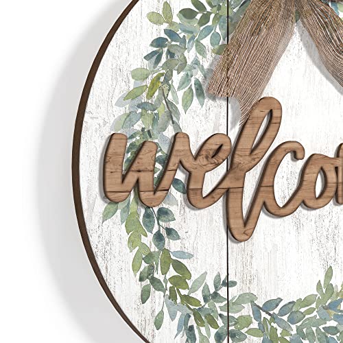 Barnyard Designs Rustic Wood Hanging Welcome Sign For Front Door Or Covered Outdoor Porch, Farmhouse Home Decor, White 12” X 12” #TOP7
