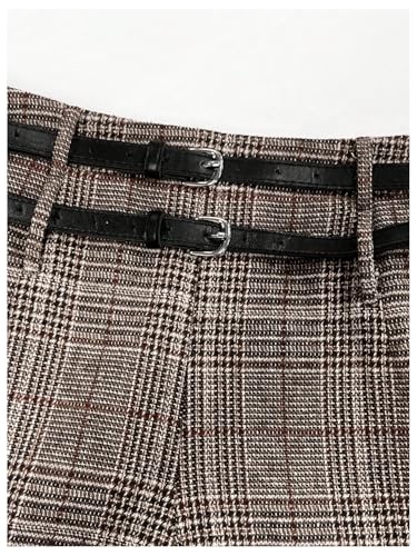 SOLY HUX Women's Plus Size Dress Pants Plaid Wide Leg High Waisted Work Office Tailored Pants with Belt3