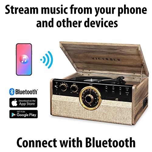 Victrola Vta-270B-Fnt Empire Bluetooth 6 In 1 Music Center (33/45/78) (Farmhouse Walnut) #TOP1