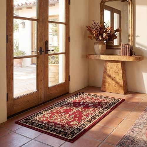 SAFAVIEH Lyndhurst Collection Area Rug - 2'3' x 4', Red & Black, Traditional Oriental Design, Non-Shedding & Easy to Clean, Ideal for Hallway, Foyer, Entryway, Kitchen (LNH331B)