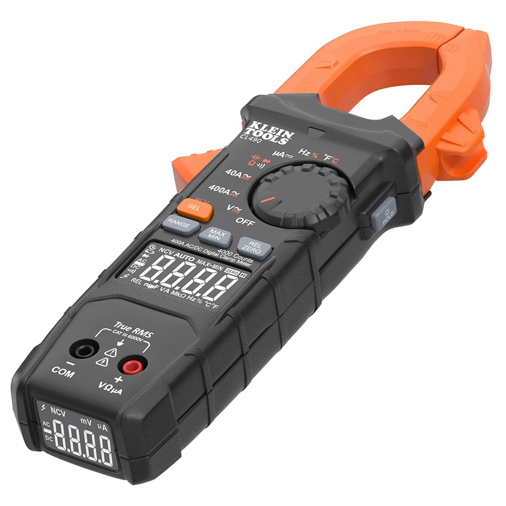 Klein Tools CL490 AC/DC Digital Clamp Meter with TRMS, Dual Display, Auto-Ranging, Current, Voltage, Resistance, Continuity, NCVT Detection, and