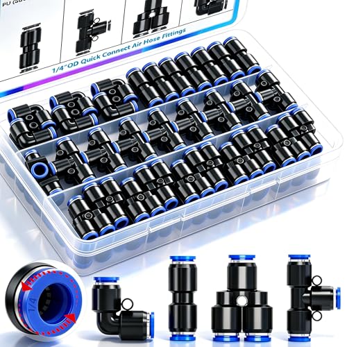 Image of mxuteuk 1 /4 inchOD Push to Connect Fittings Quick Connect Air Hose Fittings,1 /4 inchOD Air Hose Fittings,Air Line Fittings for 1 /4 inch Tube (30PCS)
