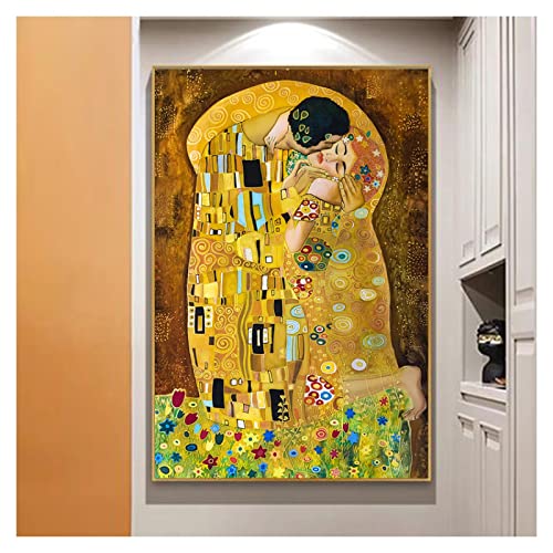Impression sur toile Gustav Klimt Le Baiser, reproduction d'art moderne haut de gamme