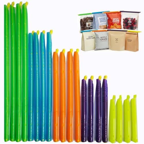 20-Pack Magic Bag Sealer Sticks, Reusable Plastic Chip Clips 5 Sizes (3.54"-11.22"), Airtight Watertight Stay Fresh Bag Sealer Closure Rods for Snacks, Bread, Food Storage