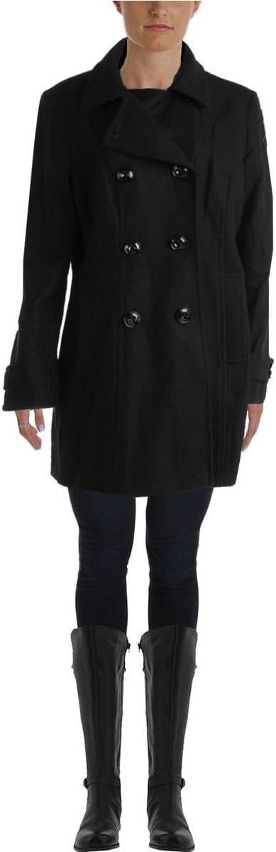 Anne Klein Women's Classic Double Breasted Wool Coat Medium Black