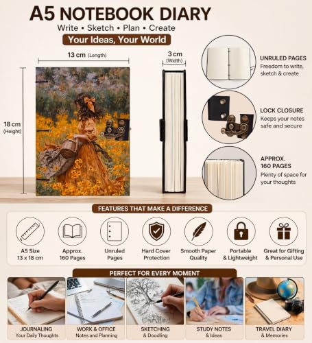 Image of Sunflower Bow Girl Diary Notebook 7x5 Inch 160 Pages Unruled Journal for Notes