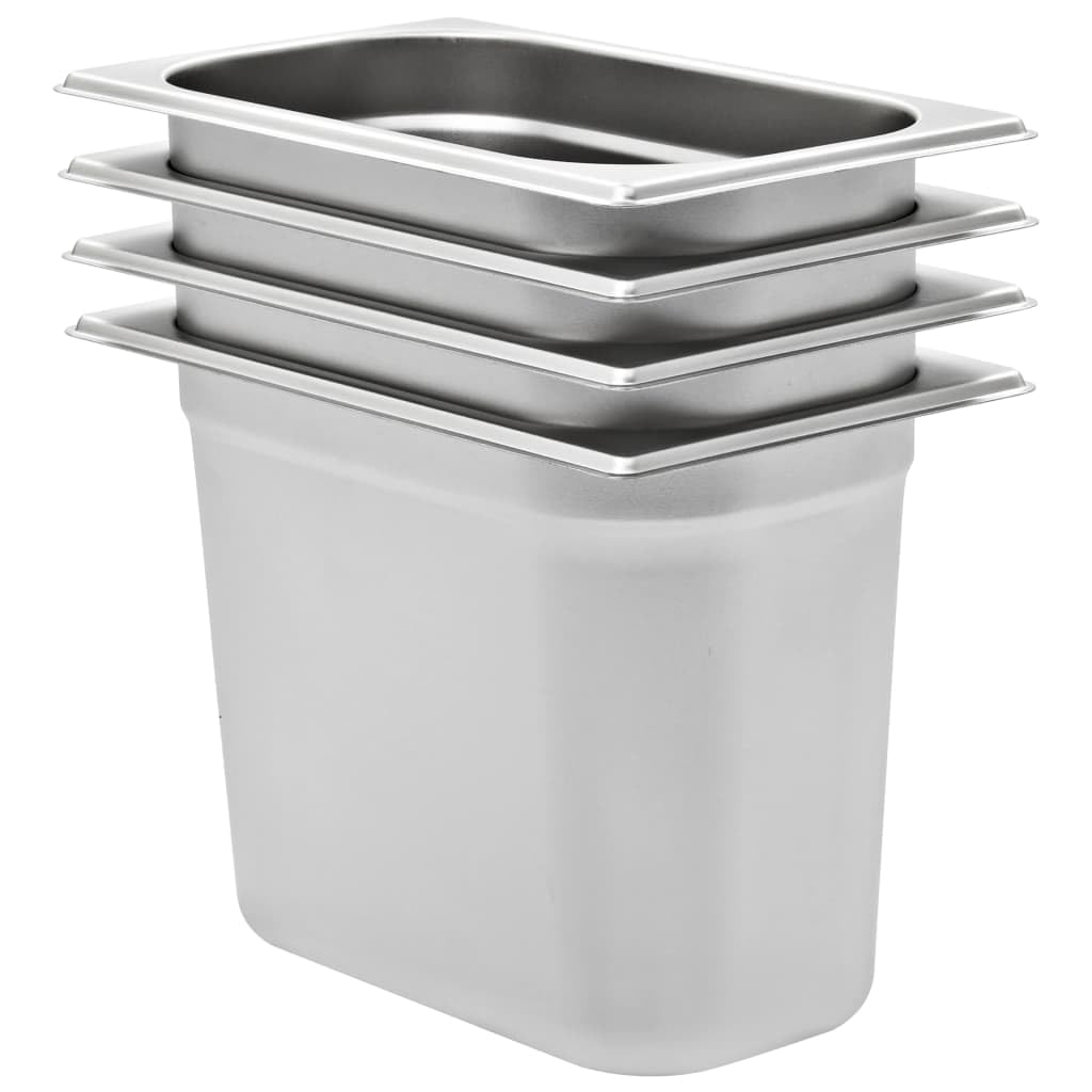 vidaXL 4x Gastronorm Containers Space-saving Stackable Tray Kitchen Utensil Cooking Cookware Container GN 1/4 200mm Stainless Steel