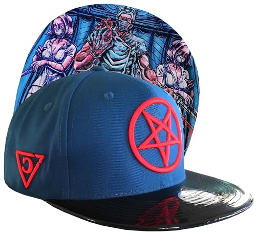 Capiche [99+ Designs] Snapback Bleu et Noir, Docteur maudit, Psycho, Logo Pentagramme Rouge, Design Horreur médicale, Chirurgie, Chapeau de Fin d'études, cappy Homme