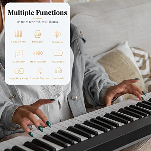 Soulmate Keyboard Piano Foldable Piano 88 Keys Full Size Semi Weighted Portable Keyboard Piano 128 Rhythms/Tones, Bluetooth Midi Digital Piano Portable Piano For Beginners With Piano Bag, Black #TOP2