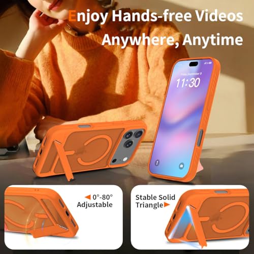 Image of Elzzi Translucent Matte Kickstand Case for iPhone 17 Pro, Built-in Adjustable Camera Stand, Magnetic MagSafe Shockproof Phone Cover (Cosmic Orange)