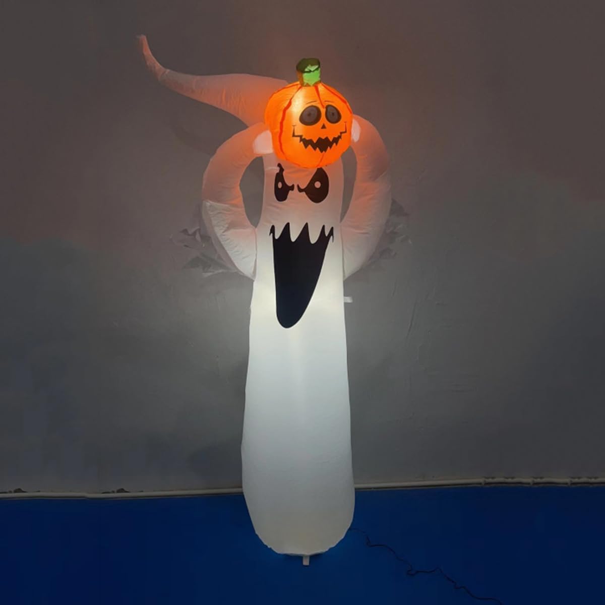 YUONNY 1,8m Décoration Gonflable Lumineux Halloween, Modèle Fantôme & Petite Citrouille Gonflable avec Lumières LED Intégrées, Ornements Halloween pour Jardin Pelouse Cour Intérieur Extérieur Fête