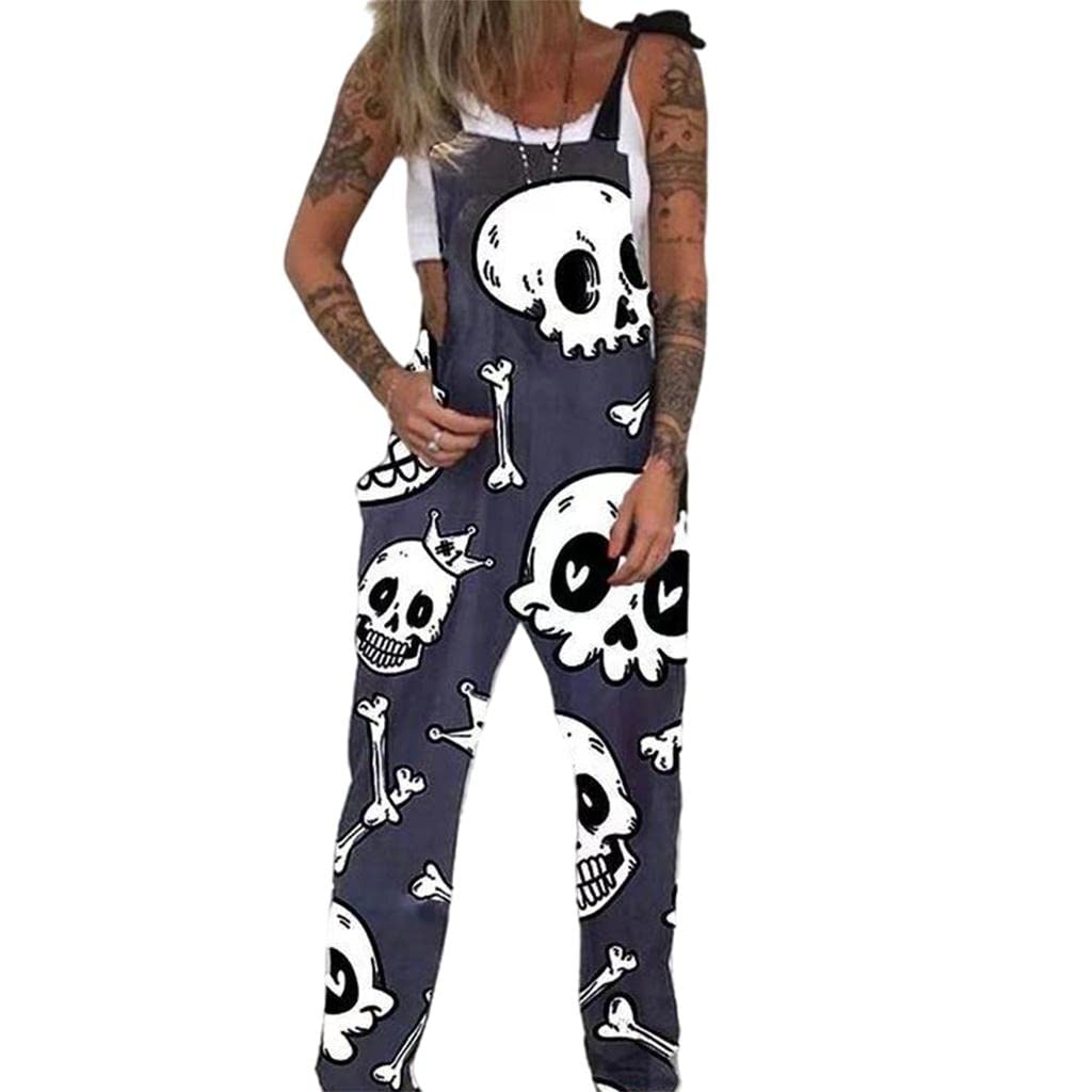 Sleeveless Overalls Multi-Printed Long Pants Decor Crown Skull | Womens Clothing | Jumpsuits & Rompers-image-41