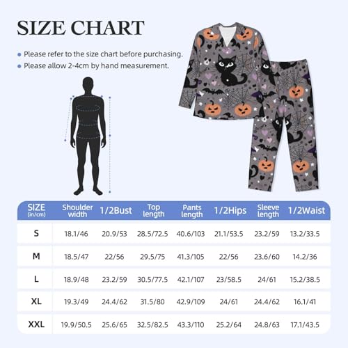 Mens Long Sleeves Pajama Set Black Funny Cat Halloween Pattern Cozy Two-Piece Loungewear For Nighttime Comfort,Casual Wear2