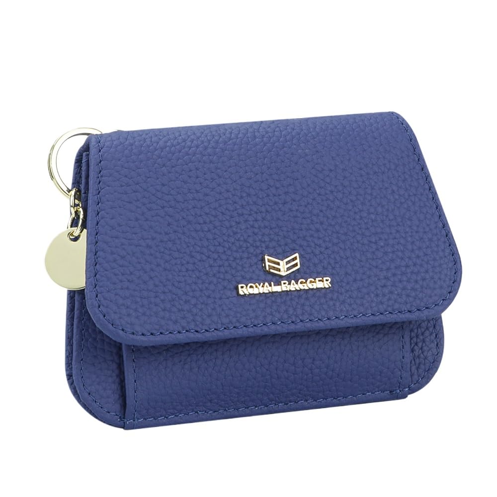 Royal Bagger Multi-card Slots Short Wallet Genuine Cow Leather Credit Card Holder RFID Blocking Coin Purse with Keychain 2443 (Royal Blue)