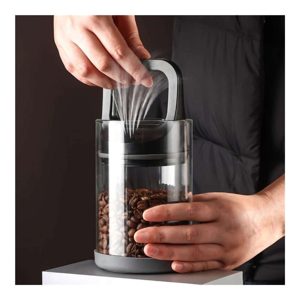 Vakuumversiegelte Behälter für Kaffeebohnen, Küche, Lebensmittelbehälter, Glas, Kaffeedosen, frischhaltend, feuchtigkeitsbeständig, Größe L, Schwarz