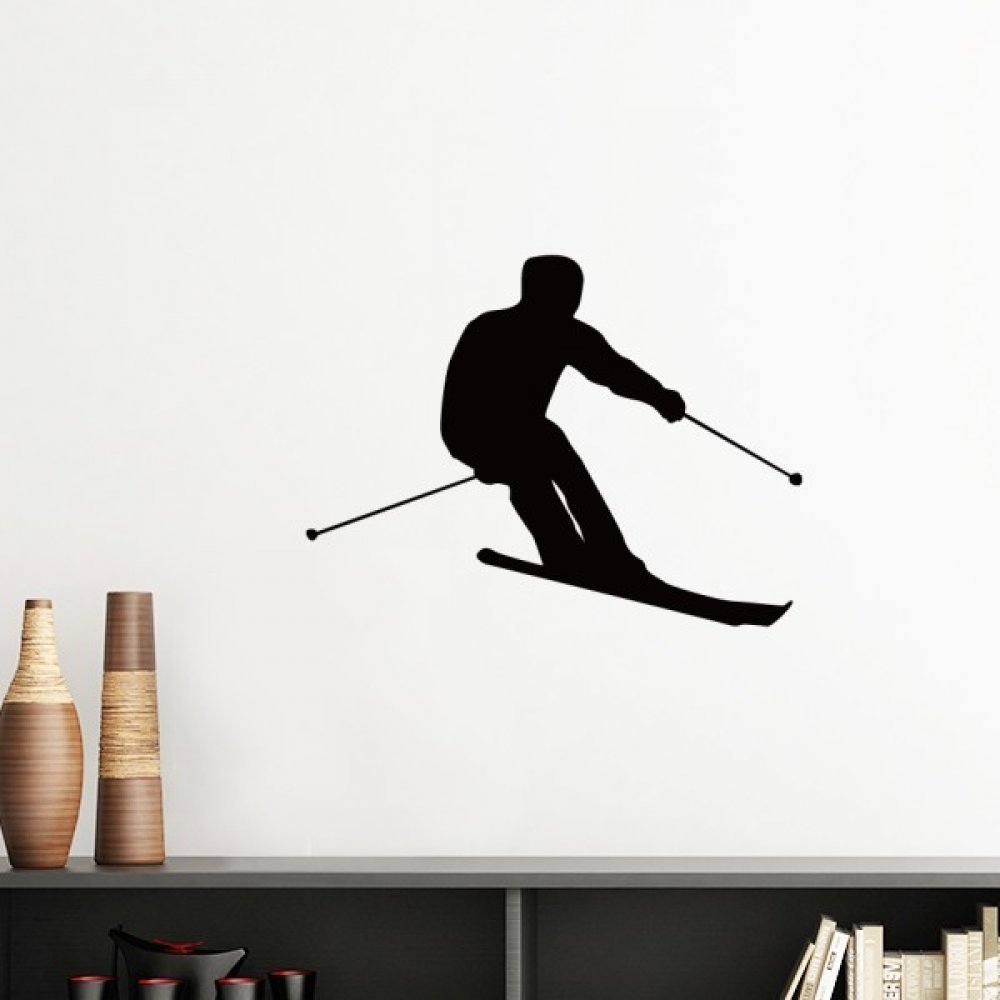 Ski silhouette sticker mural pour relooker une chambre d'ado sans abîmer les murs 60cm