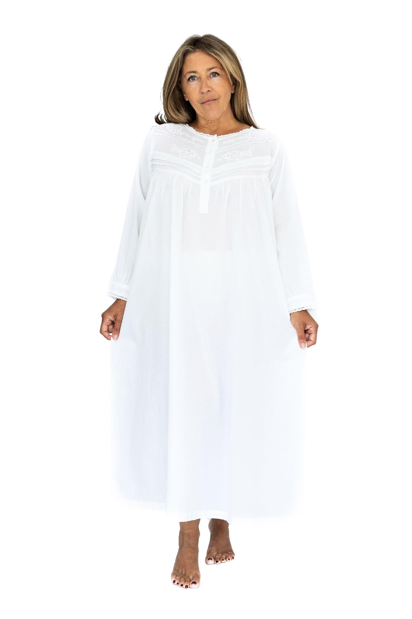 Lunn Antiques Victorian Styled White Cotton Nightdress | YOKE, sizes 14-34 (REGULAR)