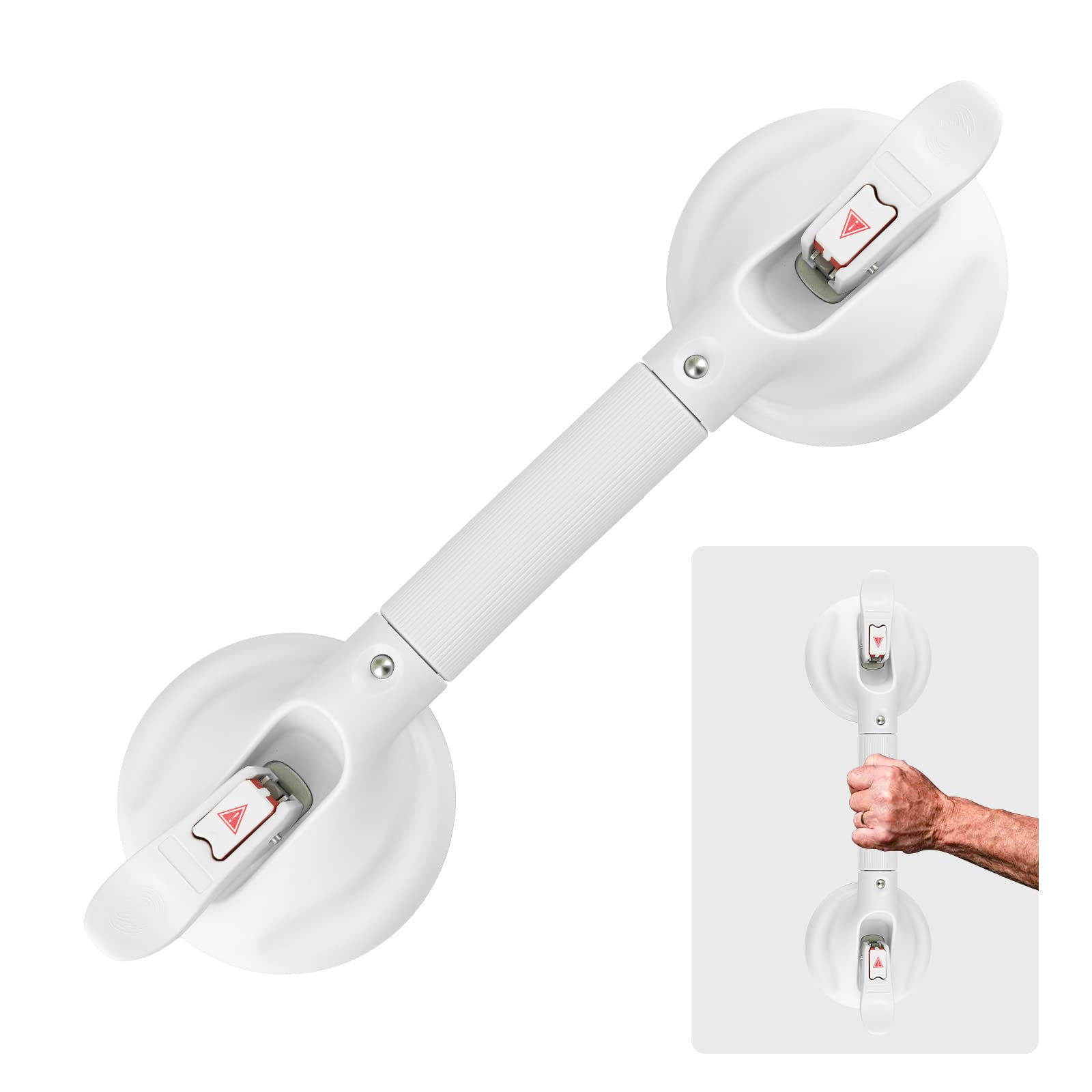 Shower Handle Upgraded 15 inch Grab Bar for Bathtub,Shower Handles with Strong Suction Cup Grab Bar,Bathroom Safety Grab Bar for Handicap Elderly Seniors and Disabled,White