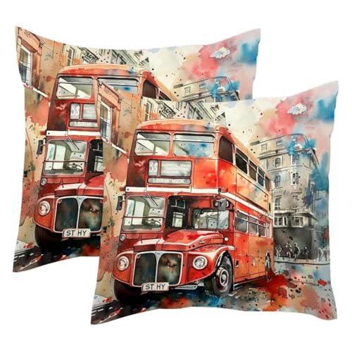 Housse de coussin en velours doux motif Londres 50x50 cm double face
